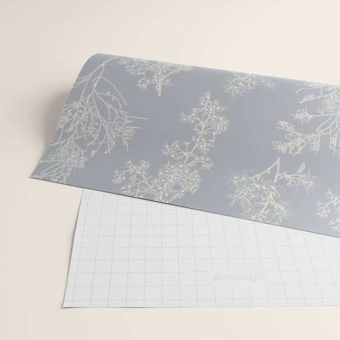 Botanical Cottage Floral Pattern in Muted Gray Blue and Cream Wrapping Paper Gallery Image 2