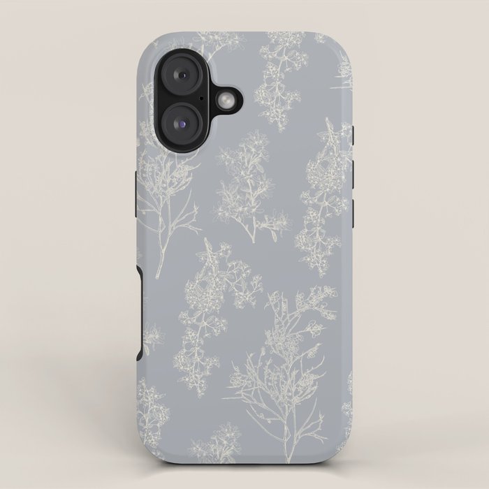 Botanical Cottage Floral Pattern in Muted Gray Blue and Cream iPhone Case Gallery Image 1