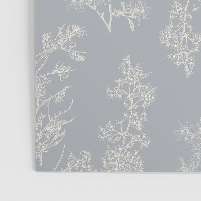 Botanical Cottage Floral Pattern in Muted Gray Blue and Cream Poster Gallery Image 3