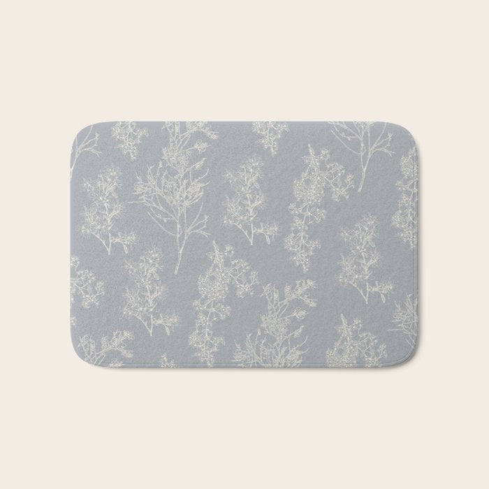 Botanical Cottage Floral Pattern in Muted Gray Blue and Cream Bath Mat Gallery Image 1
