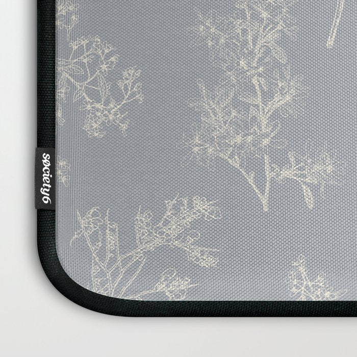 Botanical Cottage Floral Pattern in Muted Gray Blue and Cream Laptop Sleeve Gallery Image 3