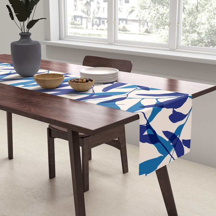 Gum leaves pattern in blue Table Runner Gallery Image 2