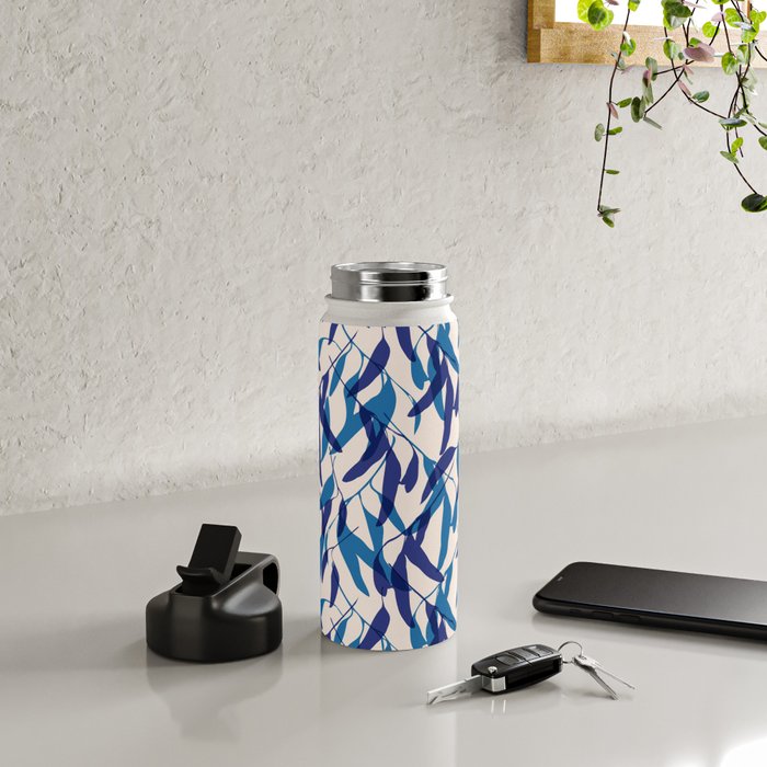 Gum leaves pattern in blue Water Bottle Gallery Image 4