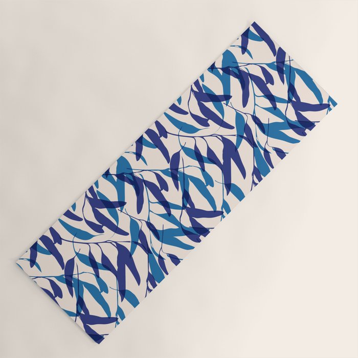 Gum leaves pattern in blue Yoga Mat Gallery Image 1