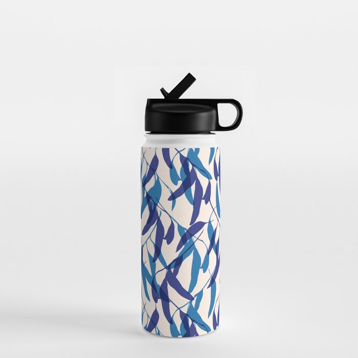 Gum leaves pattern in blue Water Bottle Gallery Image 1