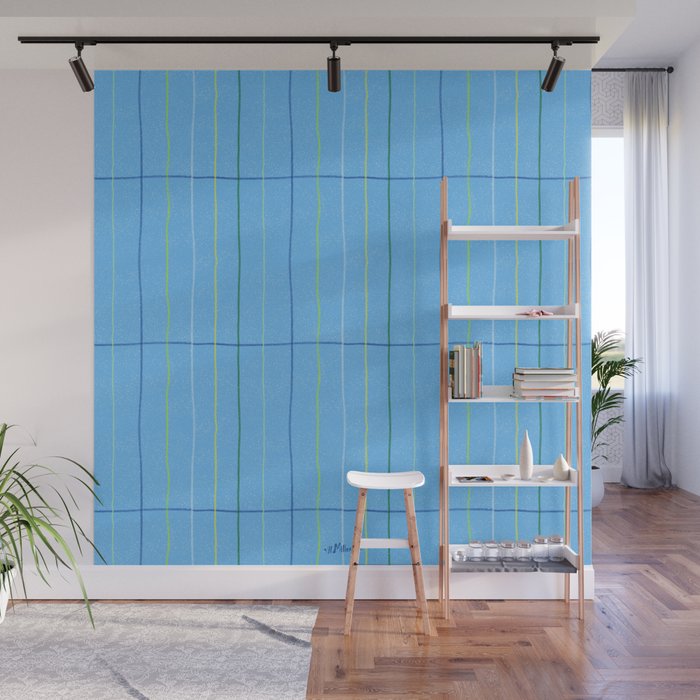 Textured Picnic Pattern in Sky Blue Wall Mural Gallery Image 1
