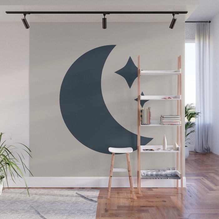 Moon & Stars - Dark Blue Wall Mural Gallery Image 1