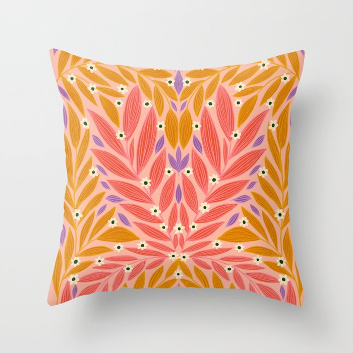 Flower and Leaves - Colorful Print Throw Pillow Gallery Image 1