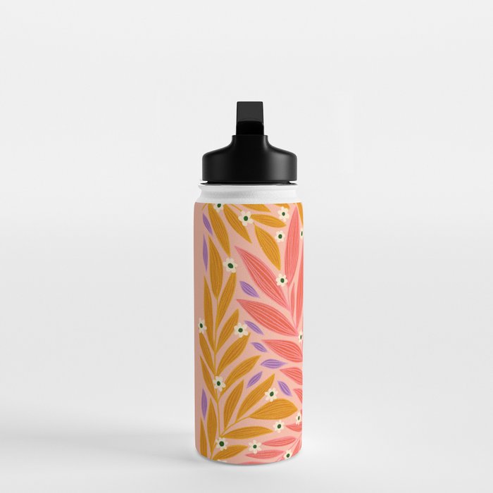 Flower and Leaves - Colorful Print Water Bottle Gallery Image 3