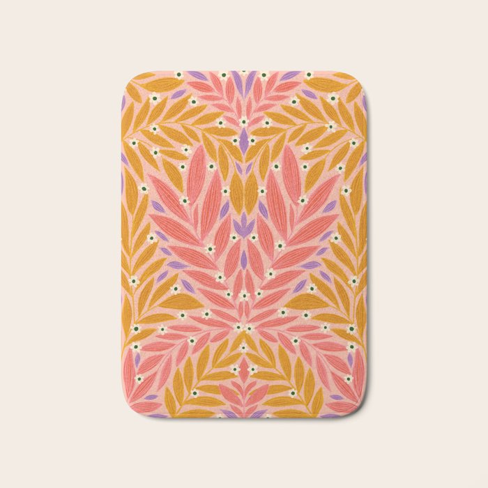 Flower and Leaves - Colorful Print Bath Mat Gallery Image 1