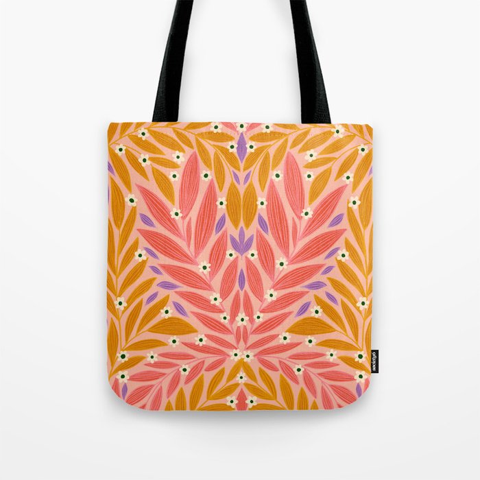 Flower and Leaves - Colorful Print Tote Bag Gallery Image 1