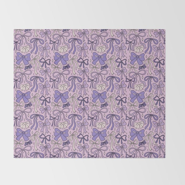 Purple Bow Print Throw Blanket Gallery Image 2