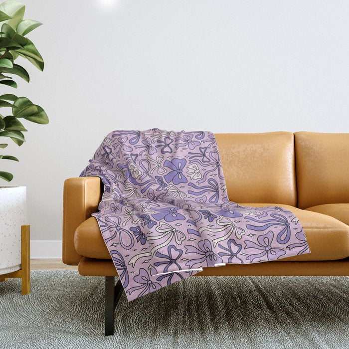 Purple Bow Print Throw Blanket Gallery Image 1