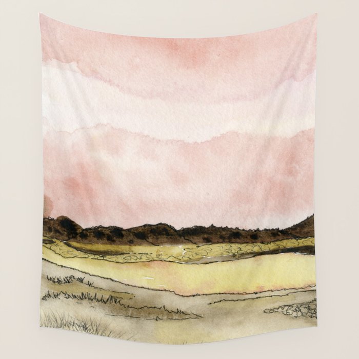 West Texas Sky After Sunset watercolor landscape painting Wall Tapestry Gallery Image 4