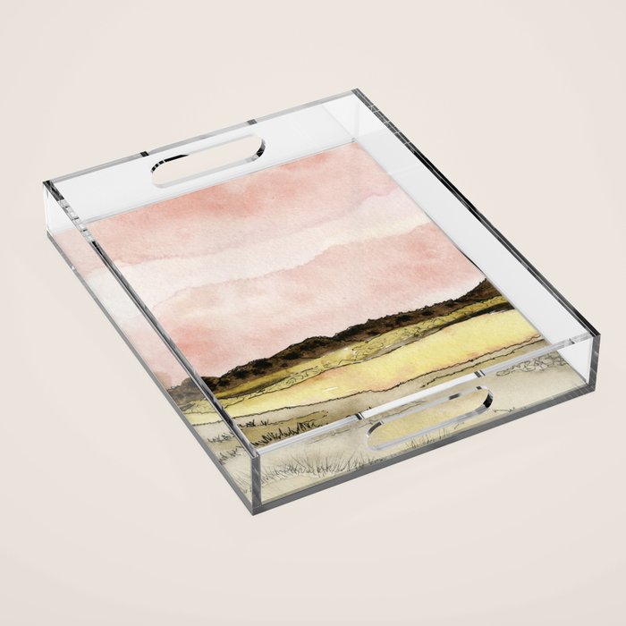 West Texas Sky After Sunset watercolor landscape painting Acrylic Tray Gallery Image 1