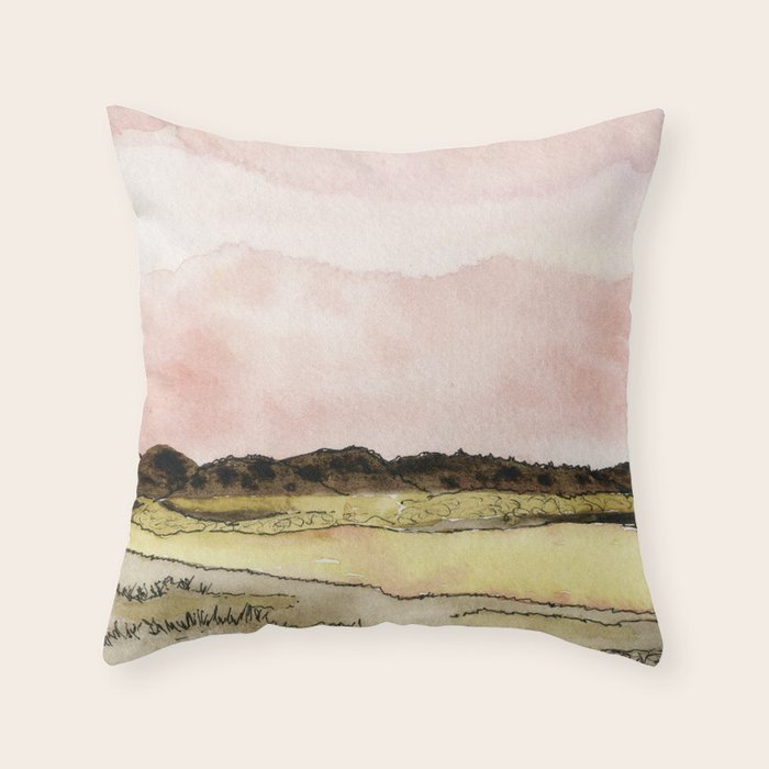 West Texas Sky After Sunset watercolor landscape painting Throw Pillow Gallery Image 6