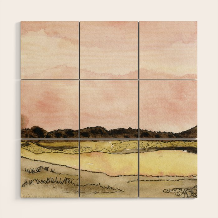 West Texas Sky After Sunset watercolor landscape painting Wood Wall Art Gallery Image 1