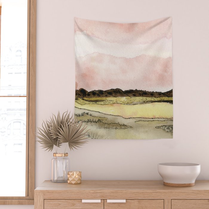 West Texas Sky After Sunset watercolor landscape painting Wall Tapestry Gallery Image 2