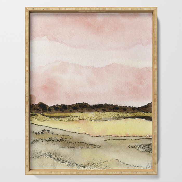 West Texas Sky After Sunset watercolor landscape painting Serving Tray Gallery Image 1