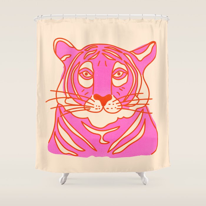 Hot Pink Tiger Portrait Shower Curtain Gallery Image 1