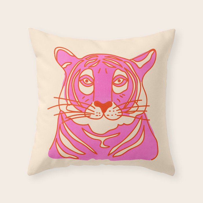 Hot Pink Tiger Portrait Throw Pillow Gallery Image 6