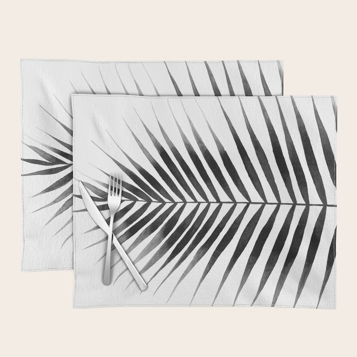 Palm Leaf Watercolor | Black and White Placemat Gallery Image 1