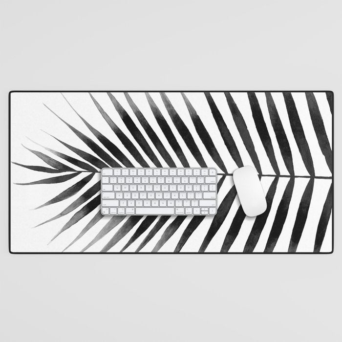 Palm Leaf Watercolor | Black and White Desk Mat Gallery Image 1