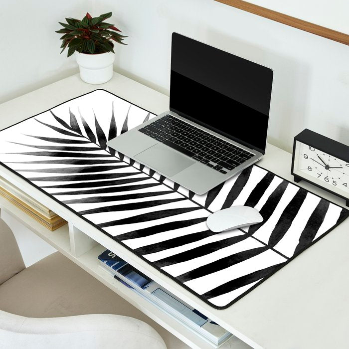 Palm Leaf Watercolor | Black and White Desk Mat Gallery Image 2