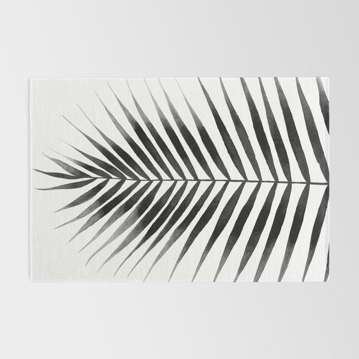 Palm Leaf Watercolor | Black and White Rug Gallery Image 2