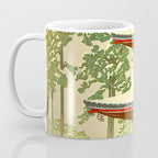 Vintage Japanese Woodblock Print Japanese Shinto Shrine Red Pagoda With Snow Capped Trees Coffee Mug Gallery Image 3