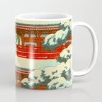 Vintage Japanese Woodblock Print Japanese Shinto Shrine Red Pagoda With Snow Capped Trees Coffee Mug Gallery Image 1