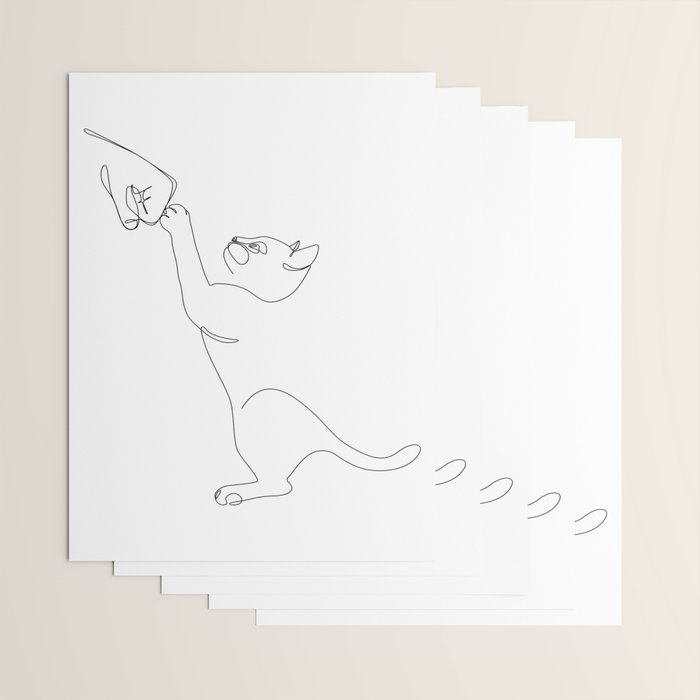 Cat and Owner Fist Bump Line Drawing Wrapping Paper Gallery Image 3