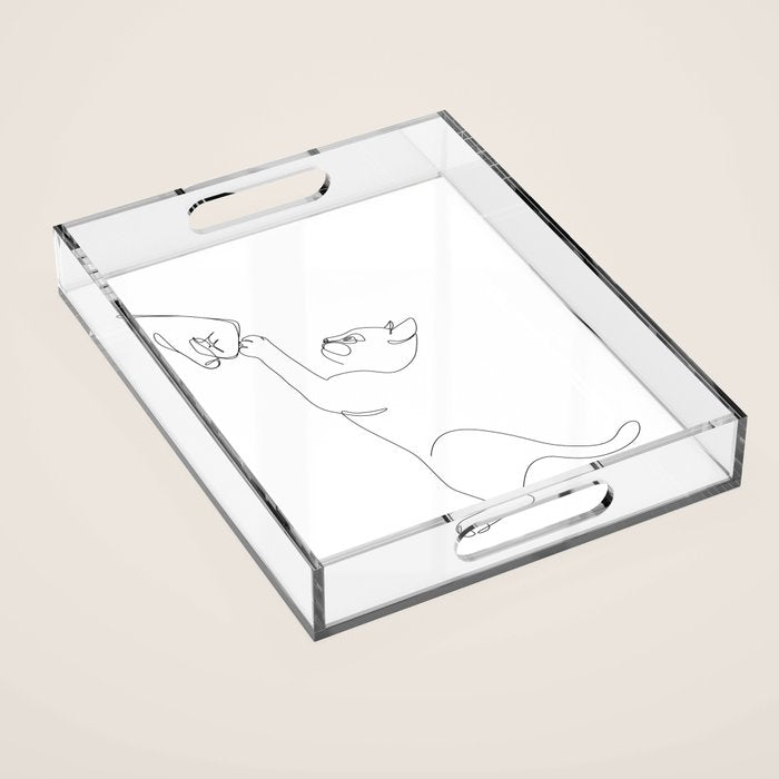 Cat and Owner Fist Bump Line Drawing Acrylic Tray Gallery Image 1