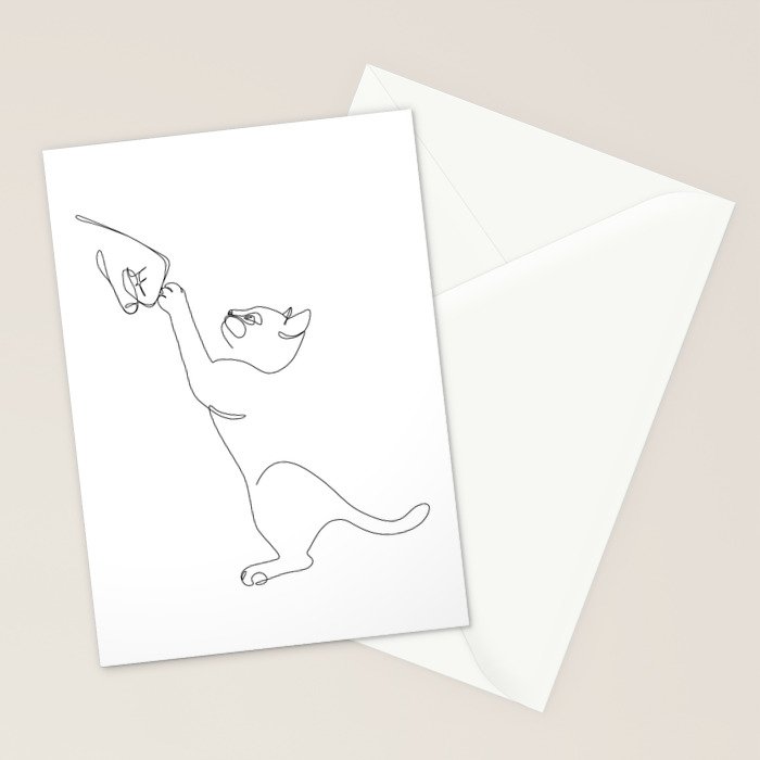 Cat and Owner Fist Bump Line Drawing Stationery Card Gallery Image 2