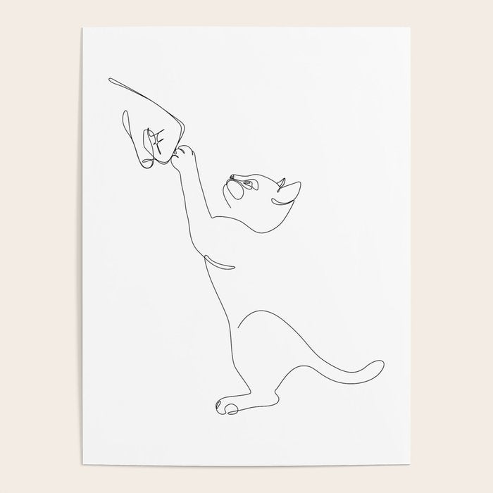 Cat and Owner Fist Bump Line Drawing Poster Gallery Image 4