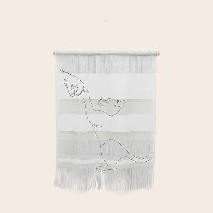 Cat and Owner Fist Bump Line Drawing Wall Hanging Gallery Image 1