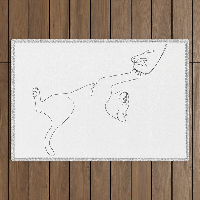 Cat and Owner Fist Bump Line Drawing Outdoor Rug Gallery Image 1
