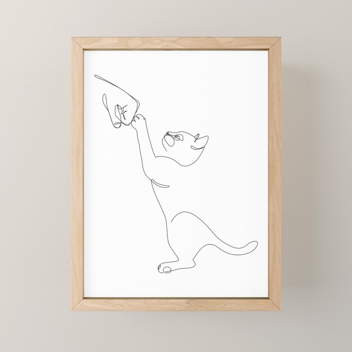 Cat and Owner Fist Bump Line Drawing Mini Art Print Gallery Image 1