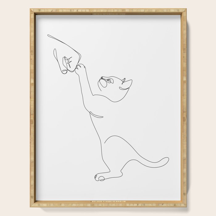 Cat and Owner Fist Bump Line Drawing Serving Tray Gallery Image 1