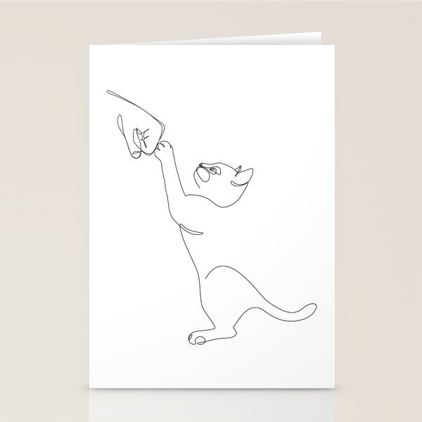 Cat and Owner Fist Bump Line Drawing Stationery Card Gallery Image 1