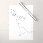 Cat and Owner Fist Bump Line Drawing Wrapping Paper Gallery Image 1