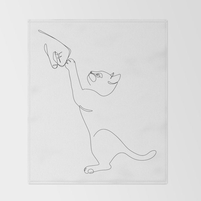 Cat and Owner Fist Bump Line Drawing Throw Blanket Gallery Image 2