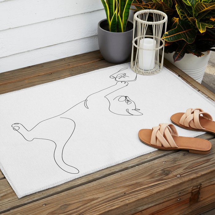 Cat and Owner Fist Bump Line Drawing Outdoor Rug Gallery Image 2