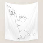 Cat and Owner Fist Bump Line Drawing Wall Tapestry Gallery Image 4