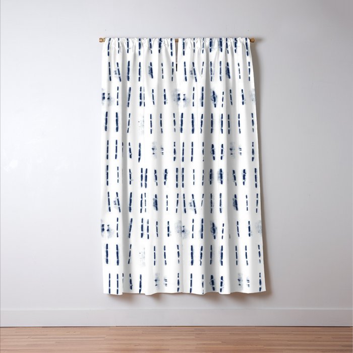 Blue indigo stripes over white shibori tie dye pattern Window Curtain Gallery Image 3
