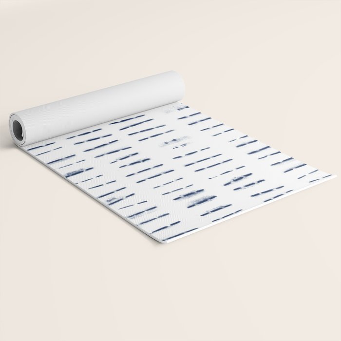 Blue indigo stripes over white shibori tie dye pattern Yoga Mat Gallery Image 2