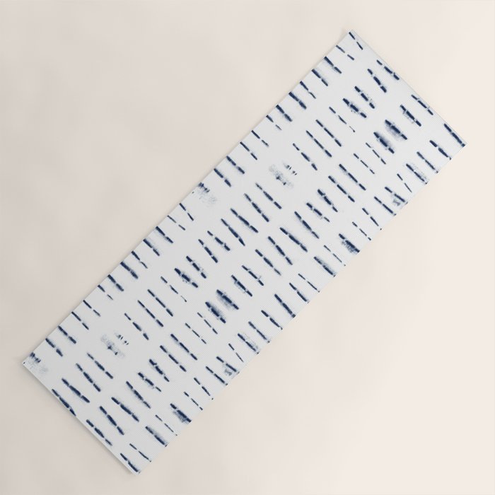 Blue indigo stripes over white shibori tie dye pattern Yoga Mat Gallery Image 1