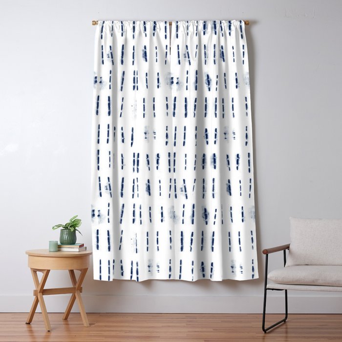 Blue indigo stripes over white shibori tie dye pattern Window Curtain Gallery Image 1