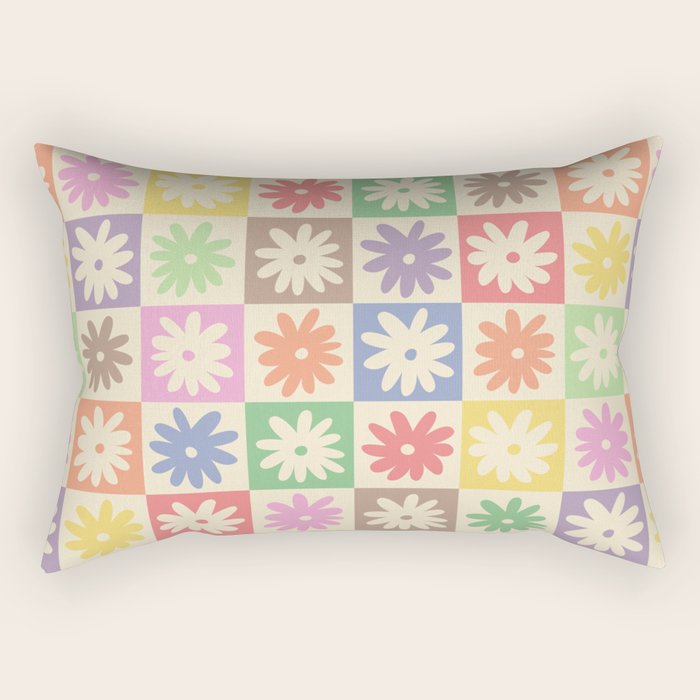 Colorful Flower Checkered Pattern Rectangular Pillow Gallery Image 1