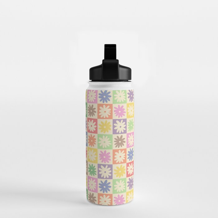 Colorful Flower Checkered Pattern Water Bottle Gallery Image 2